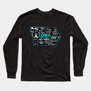 Iowa City Iowa map Des Moines Sioux City, Mason City, Boone, Ames, Davenport, Long Sleeve T-Shirt